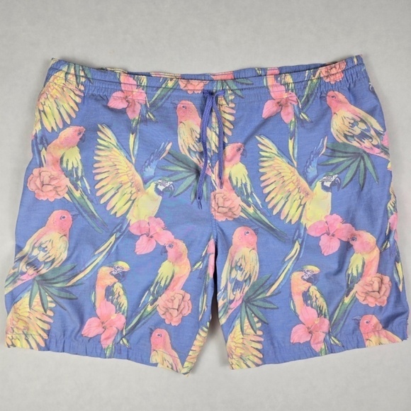 Chubbies Swim Trunks 3XL Blue Parrots Floral Tropical Swim Shorts Lined Pockets - Picture 2 of 8
